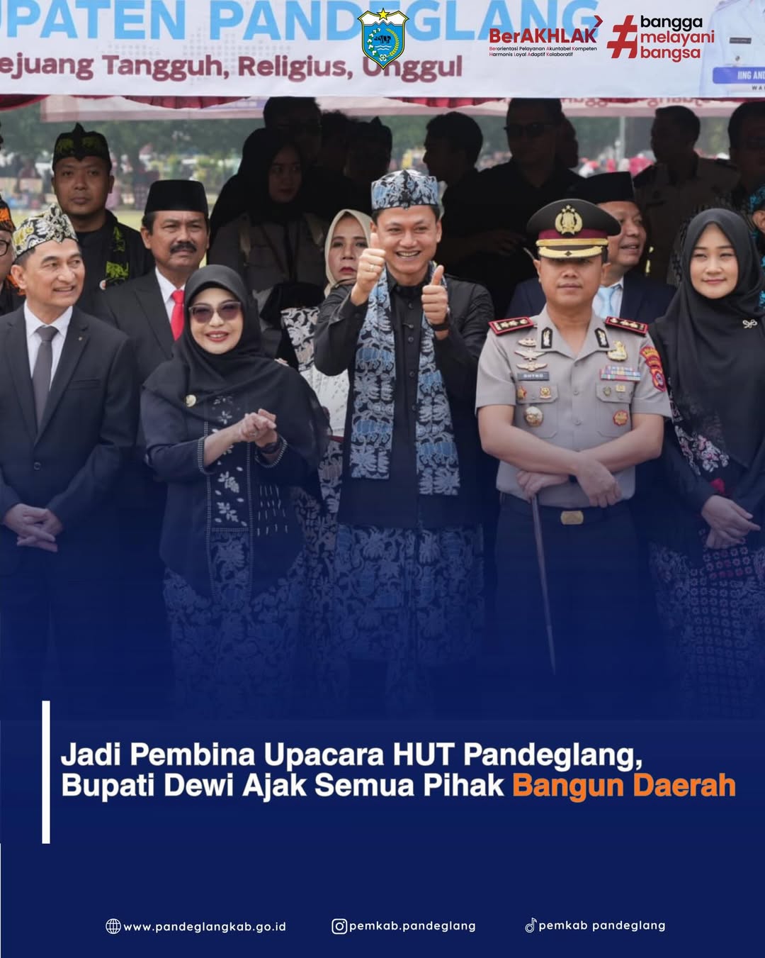 Jadi Pembina Upacara HUT Pandeglang, Bupati Dewi Ajak Semua Pihak Bangun Daerah